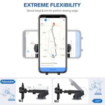 Manords Car Phone Mount Holder for Dashboard Windshield Compatible with All iPhone & Android Cell Phones, Black