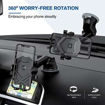 Manords Car Phone Mount Holder for Dashboard Windshield Compatible with All iPhone & Android Cell Phones, Black