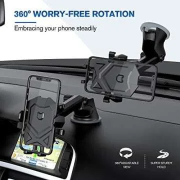 Manords Car Phone Mount Holder for Dashboard Windshield Compatible with All iPhone & Android Cell Phones, Black