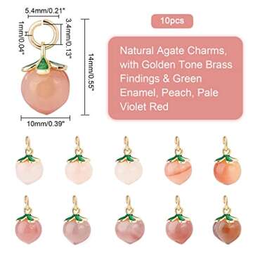 OLYCRAFT 10pcs Peach Agate Pendants Natural Agate Peach Pendants Enamel Fruit Pendants 14x10mm Pink ...