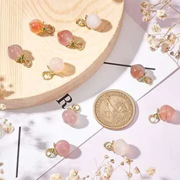 OLYCRAFT 10pcs Peach Agate Pendants Natural Agate Peach Pendants Enamel Fruit Pendants 14x10mm Pink Green Gemstone Charm for Necklace Bracelet Earrings Jewelry Making DIY Crafts