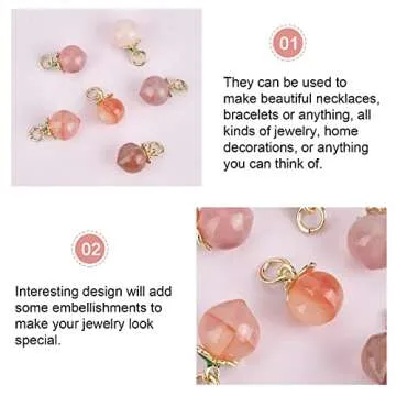 OLYCRAFT 10pcs Peach Agate Pendants Natural Agate Peach Pendants Enamel Fruit Pendants 14x10mm Pink Green Gemstone Charm for Necklace Bracelet Earrings Jewelry Making DIY Crafts