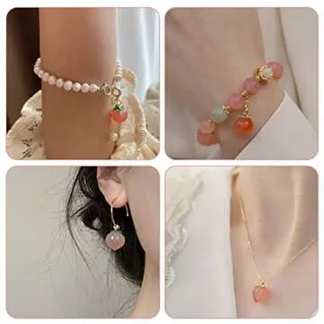 OLYCRAFT 10pcs Peach Agate Pendants Natural Agate Peach Pendants Enamel Fruit Pendants 14x10mm Pink Green Gemstone Charm for Necklace Bracelet Earrings Jewelry Making DIY Crafts