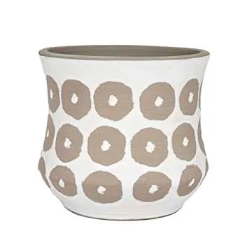 Creative Co-Op White Pot with Circle Print