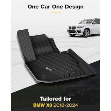 3W 2018-2024 BMW X3 Floor Mats & BMW X3 Cargo Liner, All Weather TPE BMW X3 Accessories Custom Fit f...