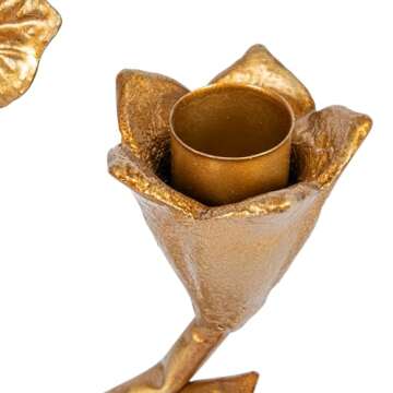 Creative Co-Op Hand-Forged Cast Iron Candelabra with Flowers and Bird, Holds 2 Tapers, Gold