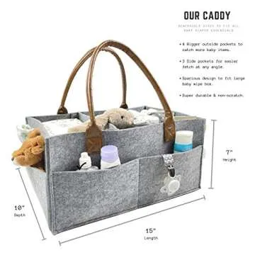 Lily Miles Baby Diaper Caddy Organizer for Changing Table or Car - Neutral Baby Shower Basket - Nursery Storage Organizer - Baby Caddy for Nappy - (Heather Gray, Large)