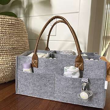 Lily Miles Baby Diaper Caddy Organizer for Changing Table or Car - Neutral Baby Shower Basket - Nursery Storage Organizer - Baby Caddy for Nappy - (Heather Gray, Large)