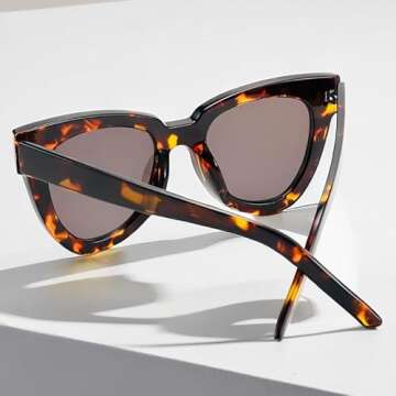 Women Lady Retro Cat Eye Sunglasses Designer Square Frame Eyeglass Shades UV Protection (Tortoiseshell+Grey)