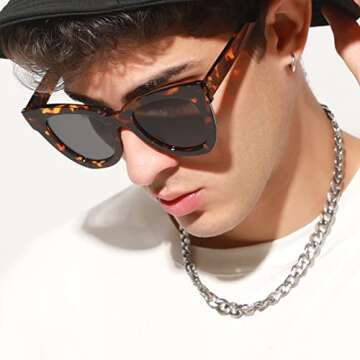 Women Lady Retro Cat Eye Sunglasses Designer Square Frame Eyeglass Shades UV Protection (Tortoiseshell+Grey)