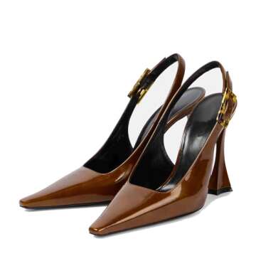 THESHY Womens Patent Slingback Pumps Pointed Toe Stiletto High Heels Backless Slip-on Buckle Pump Fa...