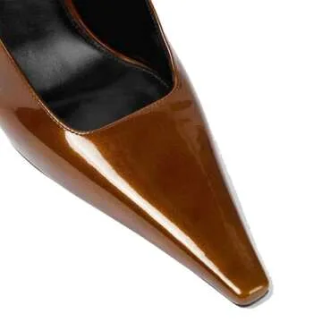 THESHY Womens Patent Slingback Pumps Pointed Toe Stiletto High Heels Backless Slip-on Buckle Pump Fashion Dress Shoes for Women Brown