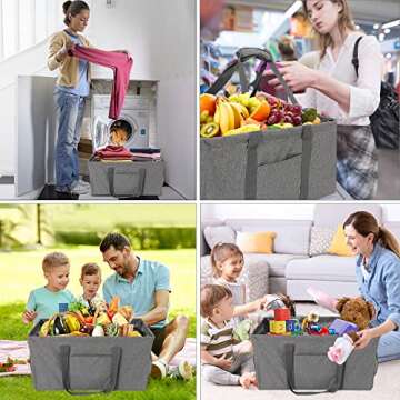 Acnusik Extra Large Utility Tote Bag for Women with Pockets, Canvas Collapsible Laundry Tote Bags,Open Top Pool Beach Bag Totes Basket for Grocery, Shopping, Picnic