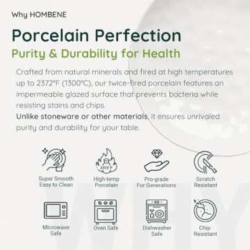 HOMBENE Large Dinnerware Set 16 Piece Service for 4, Plates and Bowls Sets, High-fired at 2372°F, for Dessert Salad and Pasta, Dishes Set w/Cereal Bowls