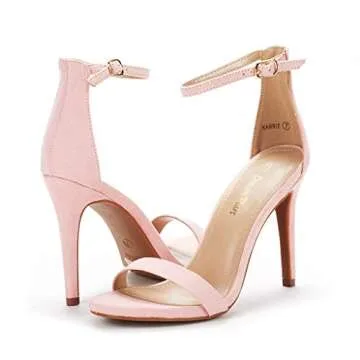 DREAM PAIRS Women's High Heels Flower Ankle Strap Stilettos Round Open Toe Dressy Sexy Sandals,Size 8,Pink,Karrie