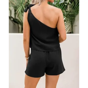 PRETTYGARDEN Women's Summer Jumpsuits Boho One Shoulder Romper