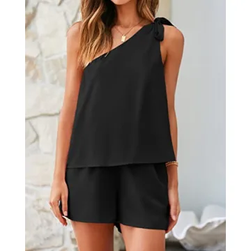 PRETTYGARDEN Women's Summer Jumpsuits Boho One Shoulder Romper