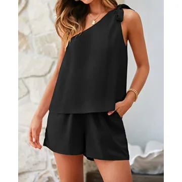 PRETTYGARDEN Women's Summer Jumpsuits Boho One Shoulder Romper