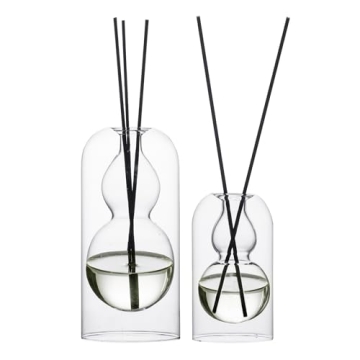 Elegant Glass Reed Diffuser Bottles Set – 2pcs with 16 Black Reed Sticks for Essential Oils