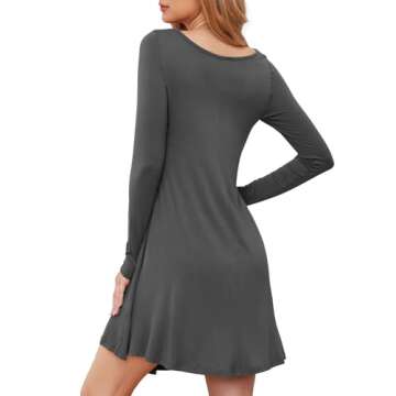 DEARCASE Women's Long Sleeve Casual Sweater Tunic Dress Grey Small V-Neck Spring Loose Fall Winter S...