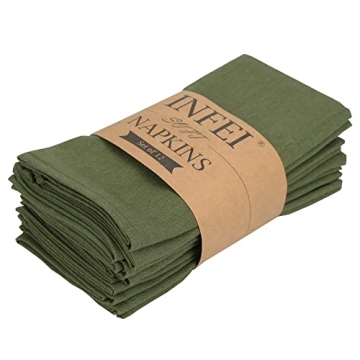 INFEI Stylish Army Green Cloth Napkins - Pack of 12