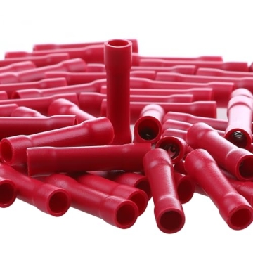 AIRIC Red Butt Connectors Crimp Splice Terminals 100 pcs 22-16 AWG Electrical Connector, Fully Insul...