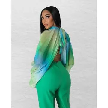 Trendy Women Sheer Chiffon Mock Neck Batwing Blouse - Elegant 2025 Summer Casual Top