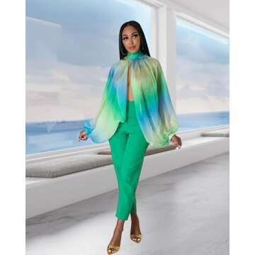 Stylish Mock Neck Sheer Chiffon Batwing Blouse for Women