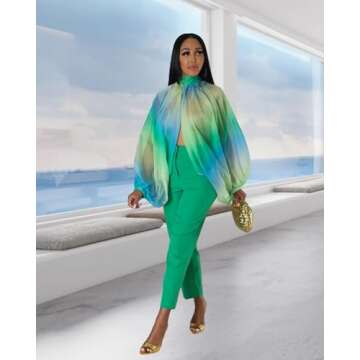 Stylish Mock Neck Sheer Chiffon Batwing Blouse for Women