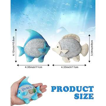 iStatue 2-Pack Resin Fish Figurines with Beach and Relax Themes - 4.4'' Cute Coastal Nautical Tabletop Home Decor for Bathroom, Living Room and More (Fish)