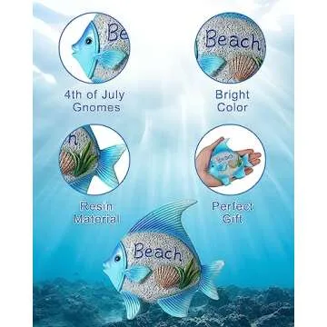 iStatue 2-Pack Resin Fish Figurines with Beach and Relax Themes - 4.4'' Cute Coastal Nautical Tabletop Home Decor for Bathroom, Living Room and More (Fish)