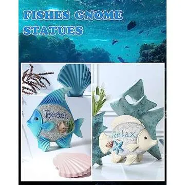 iStatue 2-Pack Resin Fish Figurines with Beach and Relax Themes - 4.4'' Cute Coastal Nautical Tabletop Home Decor for Bathroom, Living Room and More (Fish)