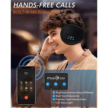 MUSICOZY Bluetooth Headphones Earmuffs Ear Warmers Wireless Headphones EarMuffs, Built-in HD Speakers and Microphone with Carry Bag for Biking Running Cool Tech Gadgets Gifts for Winter