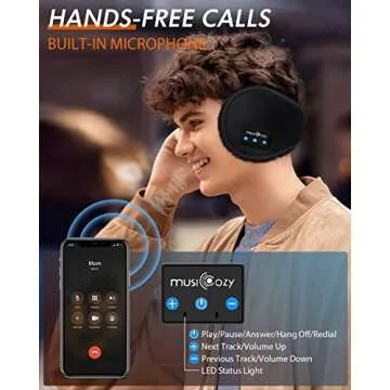 MUSICOZY Bluetooth Headphones Earmuffs Ear Warmers Wireless Headphones EarMuffs, Built-in HD Speakers and Microphone with Carry Bag for Biking Running Cool Tech Gadgets Gifts for Winter
