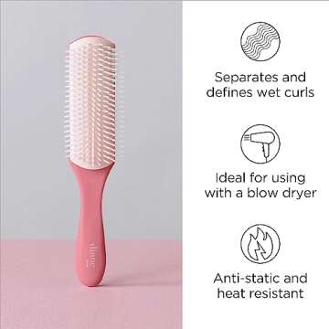 Diane Pro Nylon Pin 9 Row Styling Brush for Detangling, Separating, Shaping, and Defining Wet or Cur...