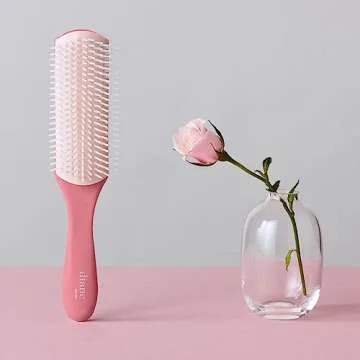 Diane Pro Nylon Pin 9 Row Styling Brush for Detangling, Separating, Shaping, and Defining Wet or Curly Hair, Heat-Resistant, Anti-Static, Pink