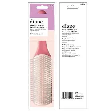 Diane Pro Nylon Pin 9 Row Styling Brush for Detangling, Separating, Shaping, and Defining Wet or Curly Hair, Heat-Resistant, Anti-Static, Pink