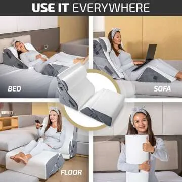 Luxone 5pcs Orthopedic Bed Wedge Pillow Set w/Leg Elevation Pillow - Perfect Adjustable Memory Foam Pillows for After Surgery Recovery, Back Support, Pain Relief, Acid Reflux, Sleeping & GERD