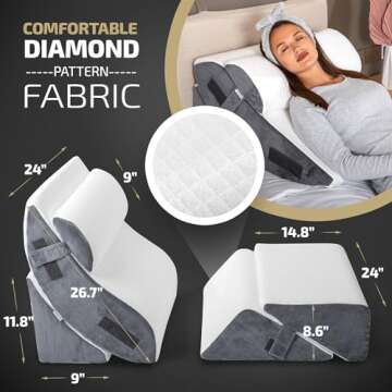 Luxone 5pcs Orthopedic Bed Wedge Pillow Set w/Leg Elevation Pillow - Perfect Adjustable Memory Foam Pillows for After Surgery Recovery, Back Support, Pain Relief, Acid Reflux, Sleeping & GERD