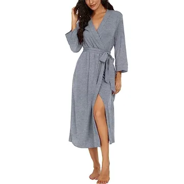 VINTATRE Women Kimono Robes Long Knit Bathrobe Lightweight Soft Knit Sleepwear V-neck Casual Ladies ...