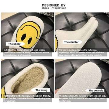 YJJY Smile Face Slippers for Women,Retro Soft Plush Lightweight House Slippers Slip-on Cozy Indoor Outdoor Slippers,Slip on Anti-Skid Sole