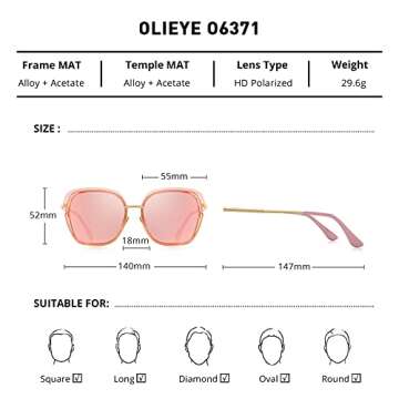 OLIEYE Vintage Oversized Shield Frame Women's Polarized Sunglasses Holiday Sunglasses for Women with...