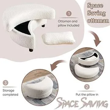 Chair and A Half with Ottoman, 360° Swivel Accent Barrel Chair Modern Comfy Round Reading Sofa Swivel Chairs Circle Lounge Chair for Bedroom Living Room w/4 Pillow Lower Seating Heigh (White, Large)