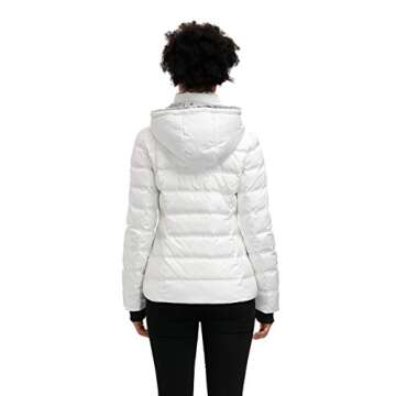 SLOW DOWN Women Down Puffer Jacket with Hood Hooded Winter Down Puffer Coat for Women with Faux-Fur Hood & Collar(White, L)
