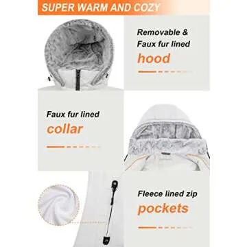 SLOW DOWN Women Down Puffer Jacket with Hood Hooded Winter Down Puffer Coat for Women with Faux-Fur Hood & Collar(White, L)