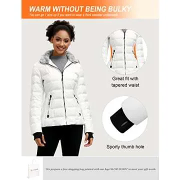 SLOW DOWN Women Down Puffer Jacket with Hood Hooded Winter Down Puffer Coat for Women with Faux-Fur Hood & Collar(White, L)