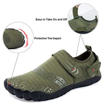 Josaywin Water Shoes for Men Quick Dry Wide Toe Aqua Shoes Adjustable Barefoot Sock for Swim Beach River Pool Surf Size 16 Army Green