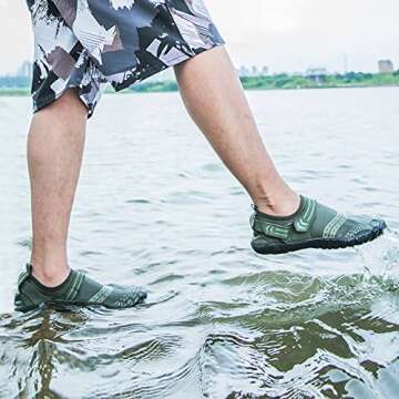 Josaywin Water Shoes for Men Quick Dry Wide Toe Aqua Shoes Adjustable Barefoot Sock for Swim Beach River Pool Surf Size 16 Army Green