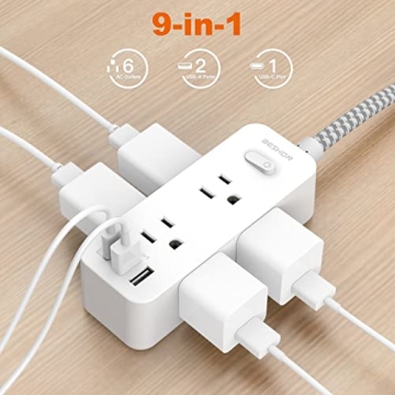 Power Strip with 6 Outlets & USB, 5Ft Cord