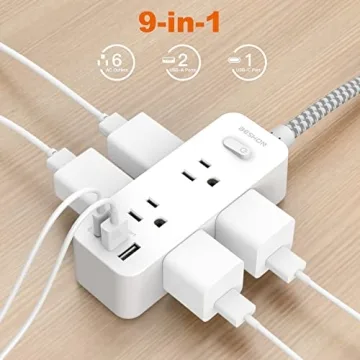 Power Strip with 6 Outlets & USB, 5Ft Cord